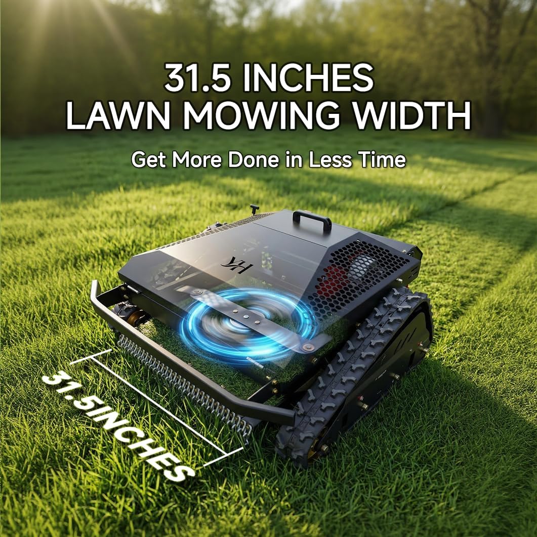 FenkeYiHui Amazon listing image using a blue circular motion graphic around the mower's cutting carrier.
